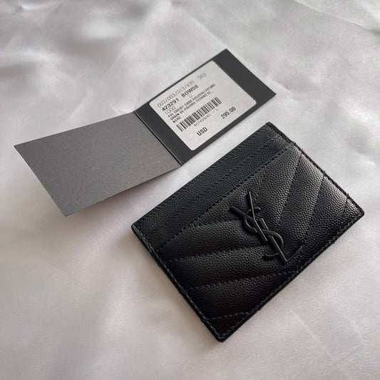 YSL Black Plain Black Logo Cardholder