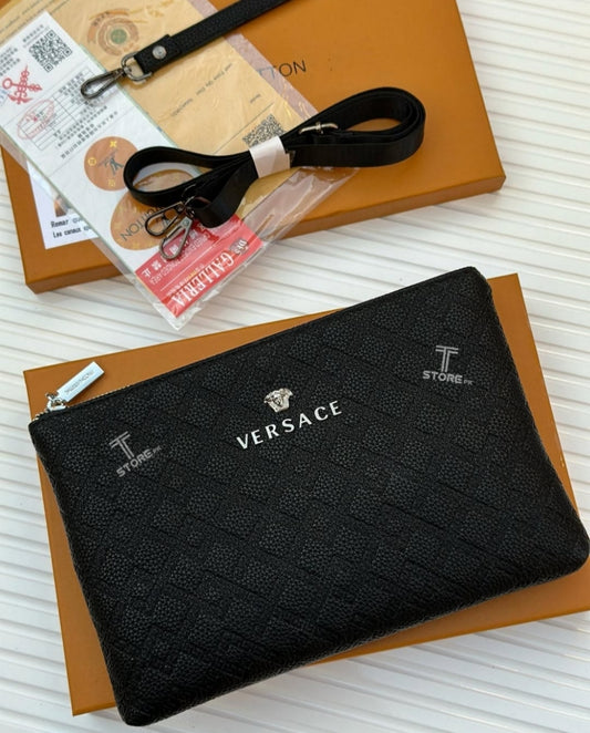 Versace Black Leather Men's Handbag