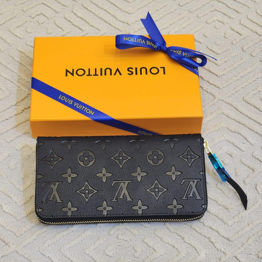 LV Black Embossed Zipper Wallet