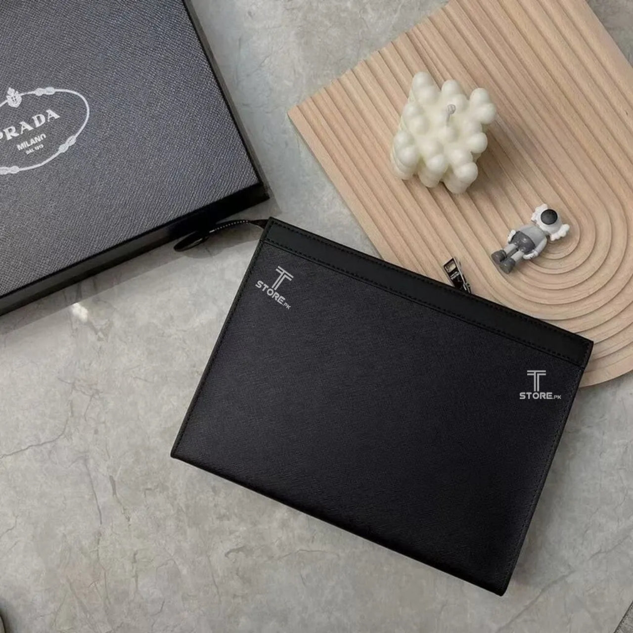 Prada Black Plain Pochette Men's Clutch