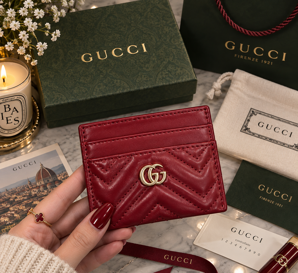 Gucci Red Plain Logo Cardholder