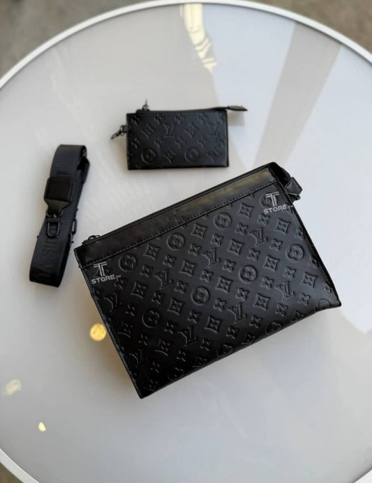 LV Black Flower Small Embossed Men's Handbag