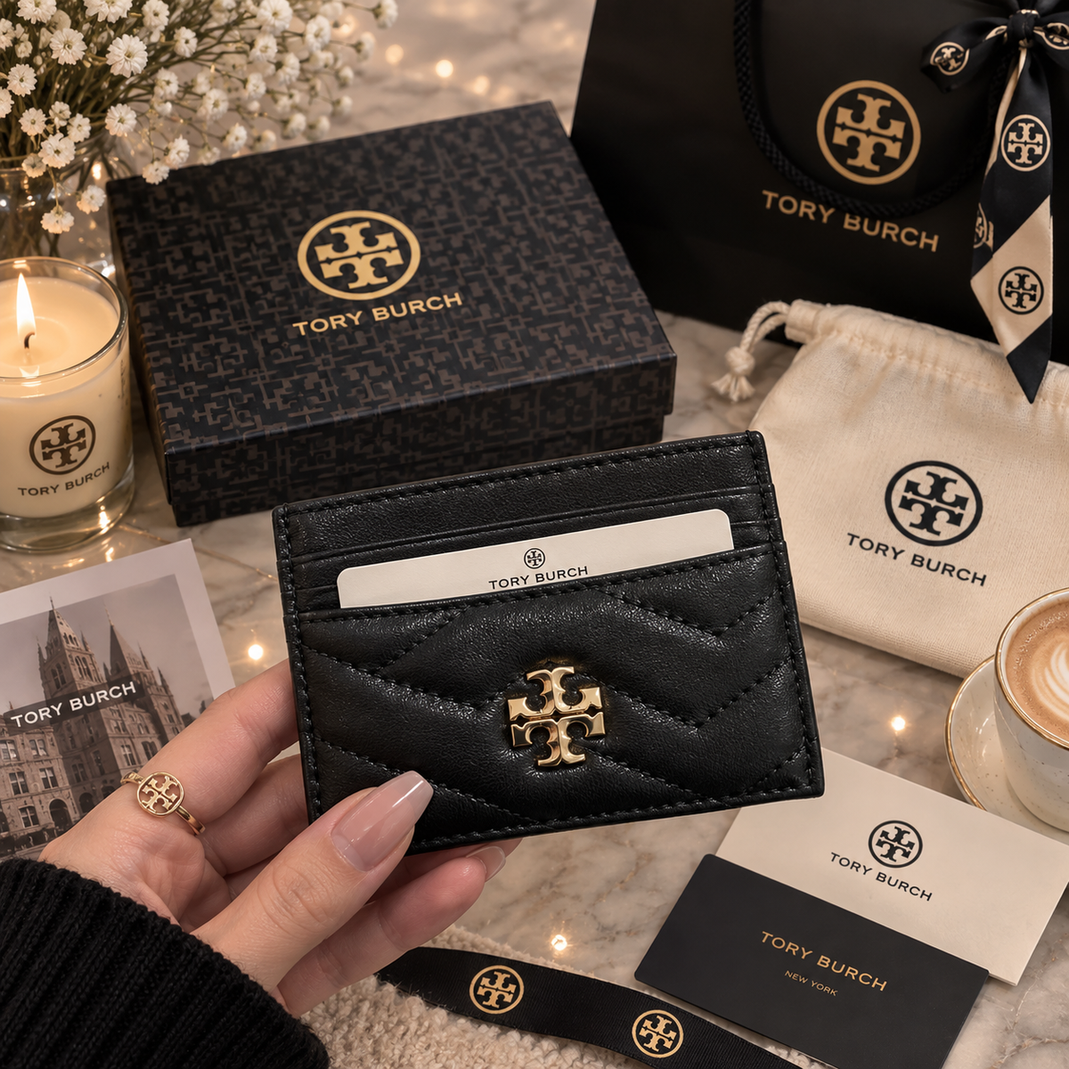 Tory Burch Black Plain Logo Cardholder