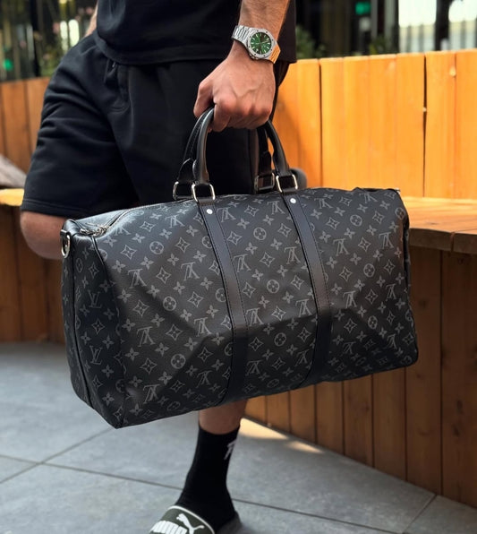 LV Black Flower Printed Duffle Bag