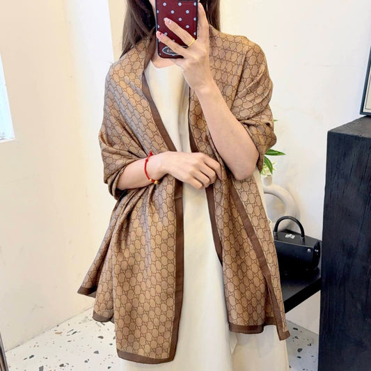 Gucci Dark Brown Printed Silk Scarf