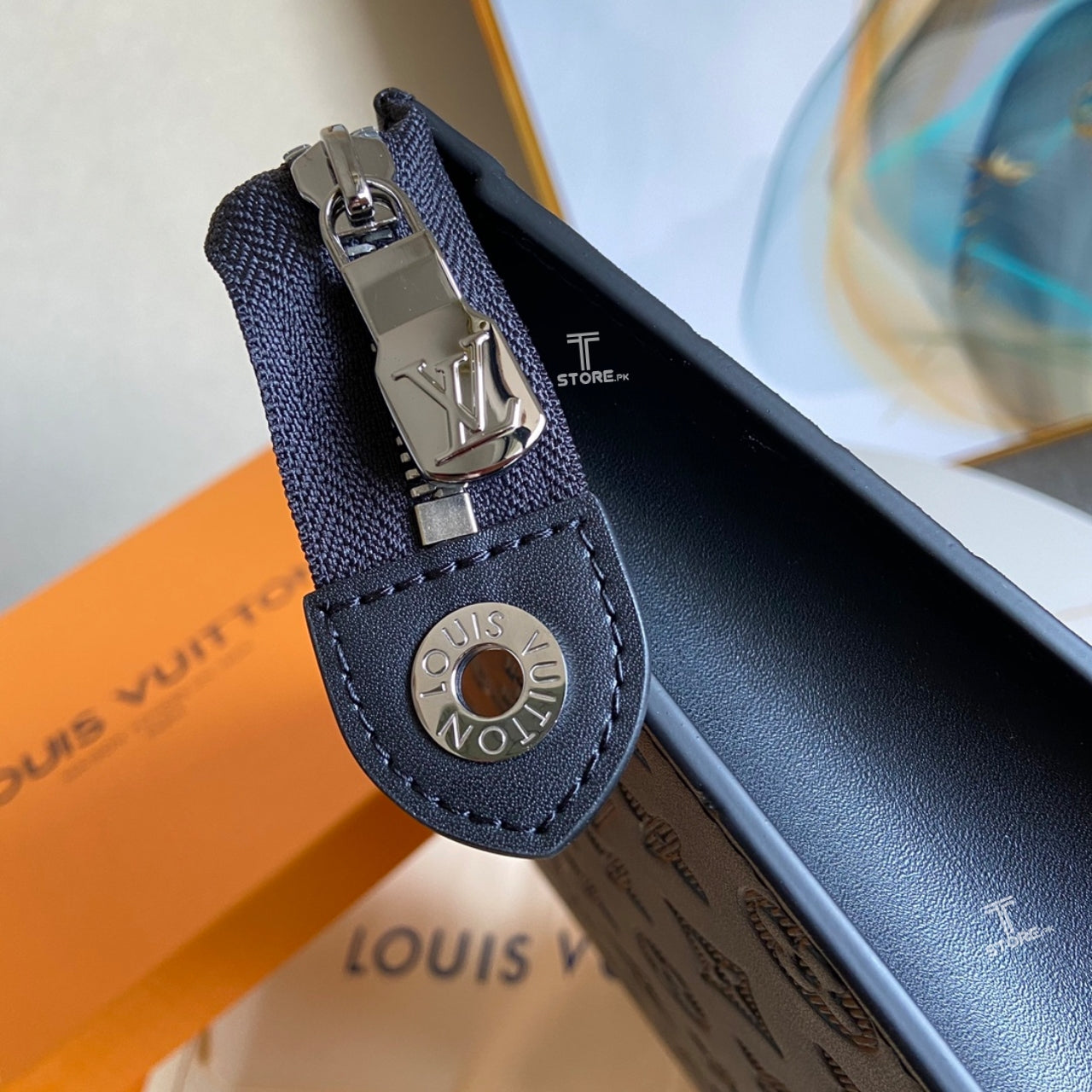 LV Black Embossed Pochette Men's Clutch