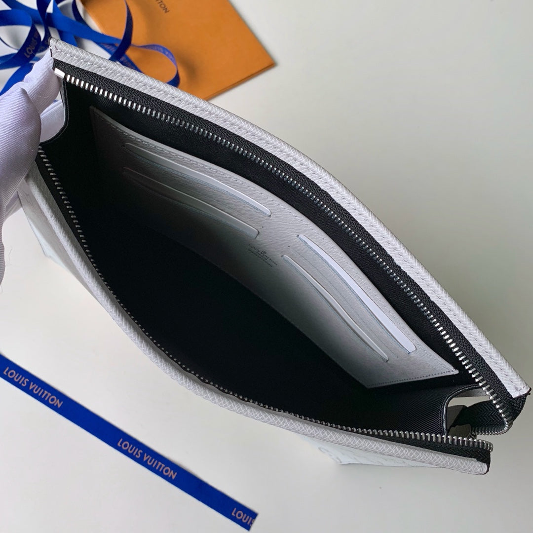 LV White Flower Pochette Voyage Men's Clutch