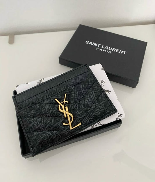 YSL Black Plain Golden Logo Cardholder