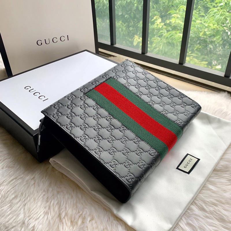 Gucci Embossed Strips Pochette Men's Clutch