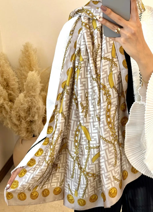 Fendi Grey Printed Silk Scarf