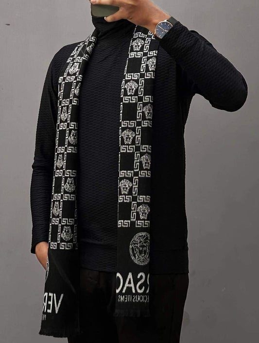 Versace Printed Black and White Muffler