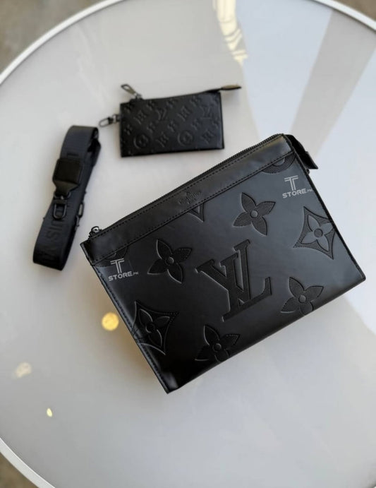 LV Black Flower Large Embossed Men's Handbag