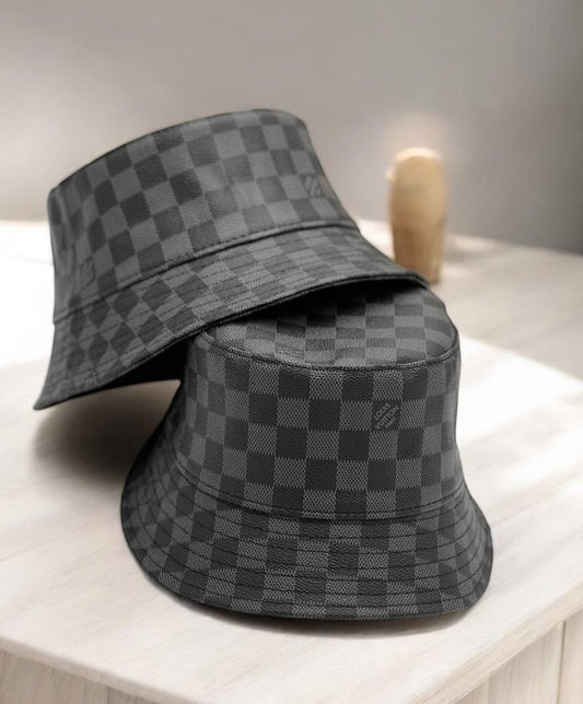 LV Black Check PU Leather Hat