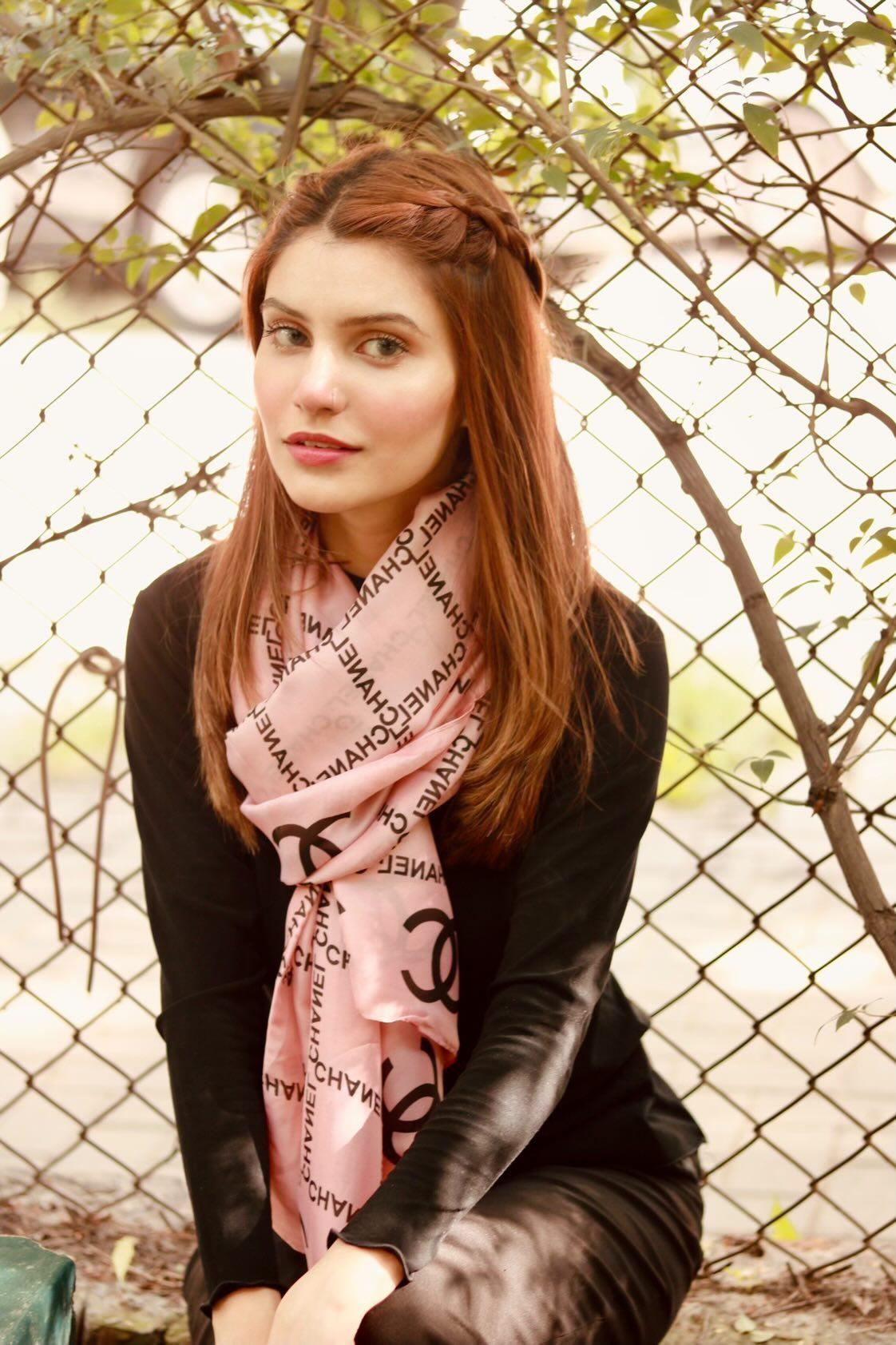 Chanel Printed Pink Silk Scarf