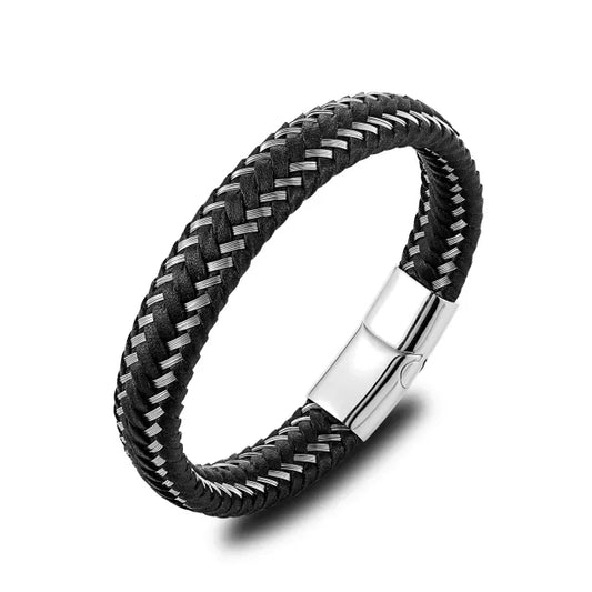 Black white Braided Charm Bracelet for Men - T Store.pk