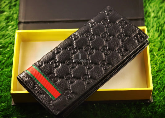 Gucci Black Strip Genuine Leather Long Wallet