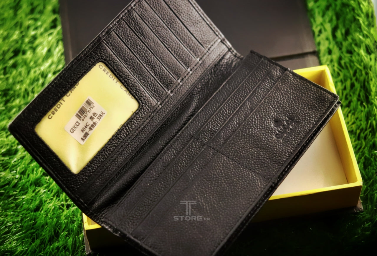 Gucci Black Strip Genuine Leather Long Wallet