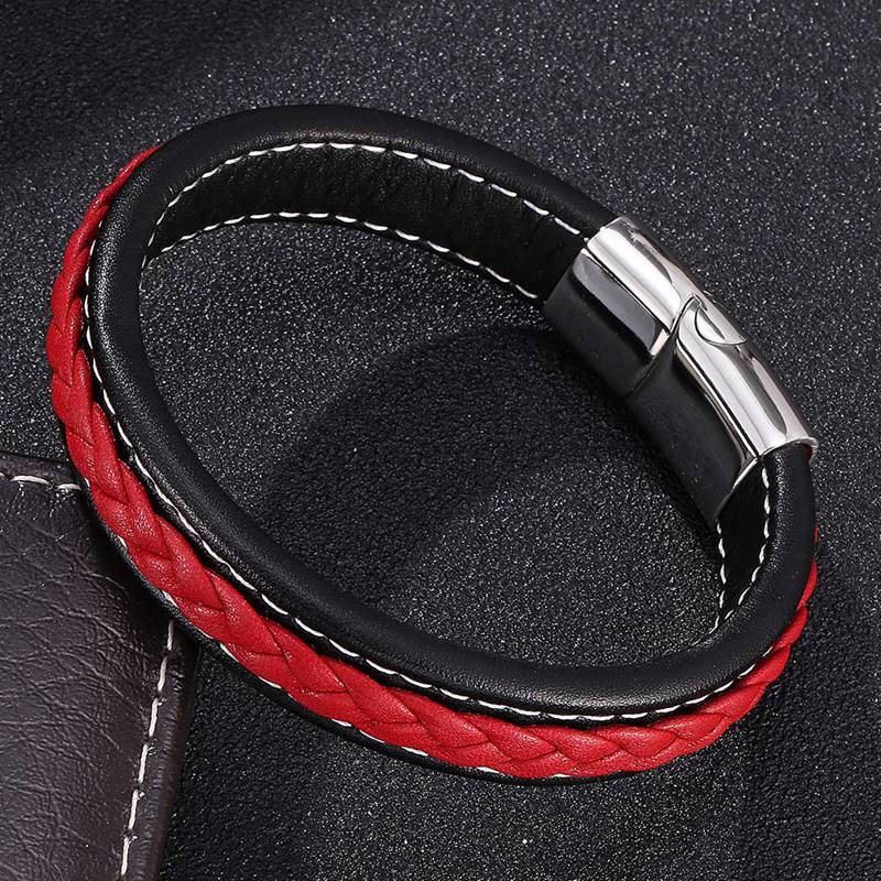 Red Black Braided Charm Bracelet for Men - T Store.pk