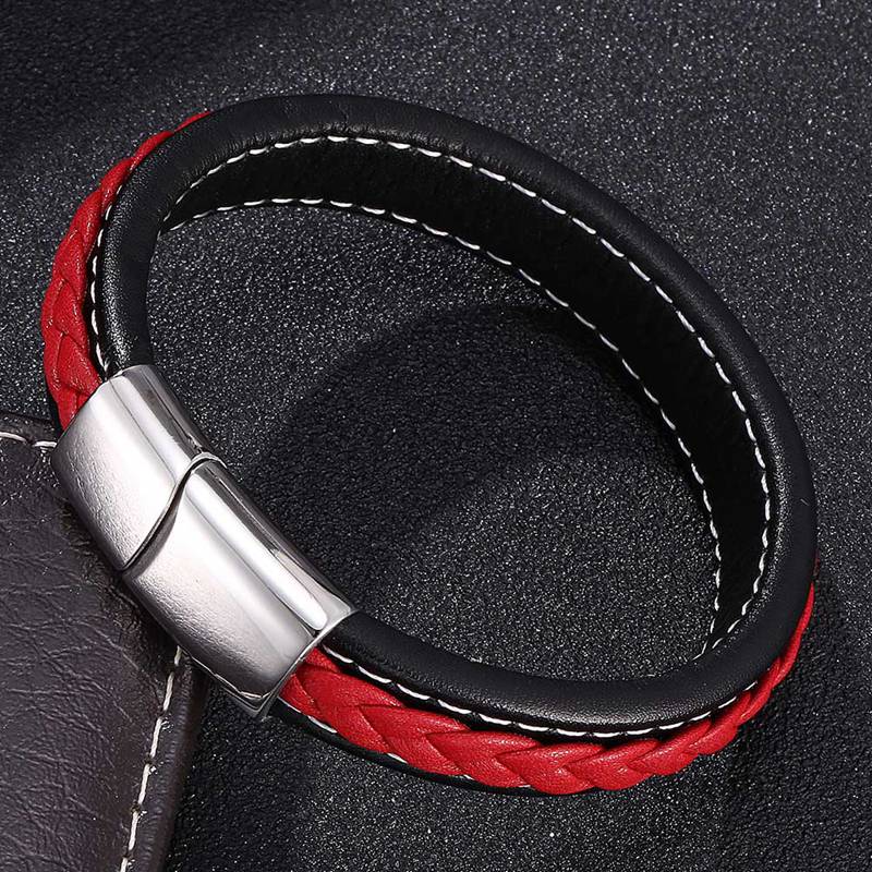 Red Black Braided Charm Bracelet for Men - T Store.pk