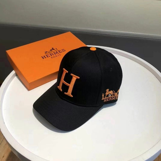 Hermes Logo Printed Black Cap
