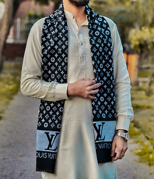 LV monogram Black and White Muffler