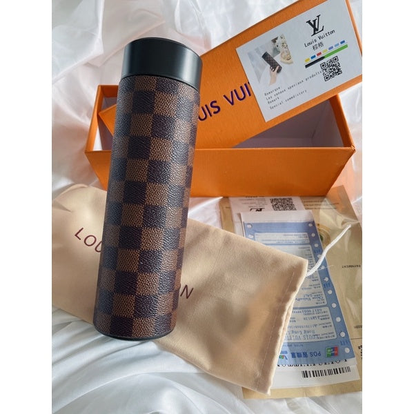 LV Brown Check Thermo Flask LED Display Temperature Bottle