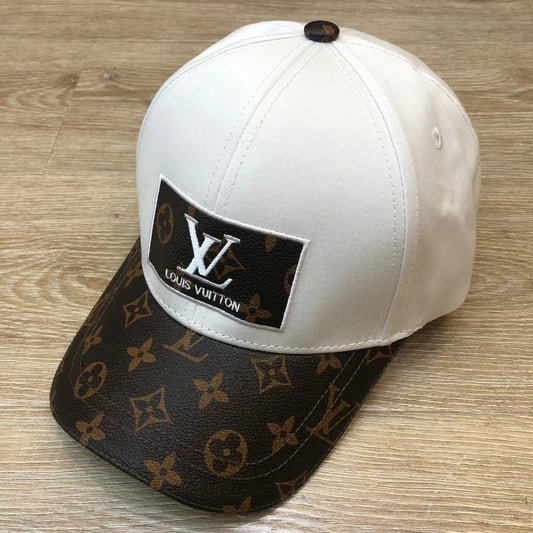 LV Monogram Logo Printed White Cap